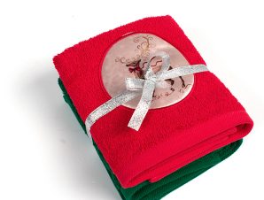Χριστουγεννιάτικες Πετσέτες (Σετ 2 Τμχ) 40X60 Dimcol Τάρανδος Κόκκινο-Πράσινο (40×60)